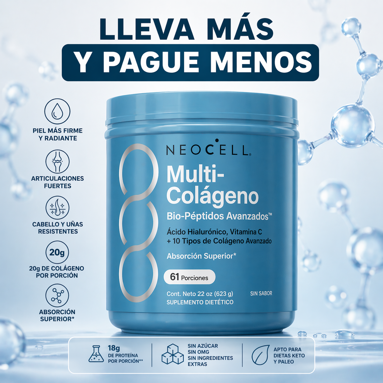 NeoCell Multi-Colageno Peptides - Piel Firme, Cabello Fuerte y Articulaciones