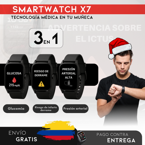 PROMOCIÓN DE NAVIDAD: SmartWatch X7 – Monitor Médico 3 en 1 (Glucosa, Presión, Riesgo de ACV) | Menú en español